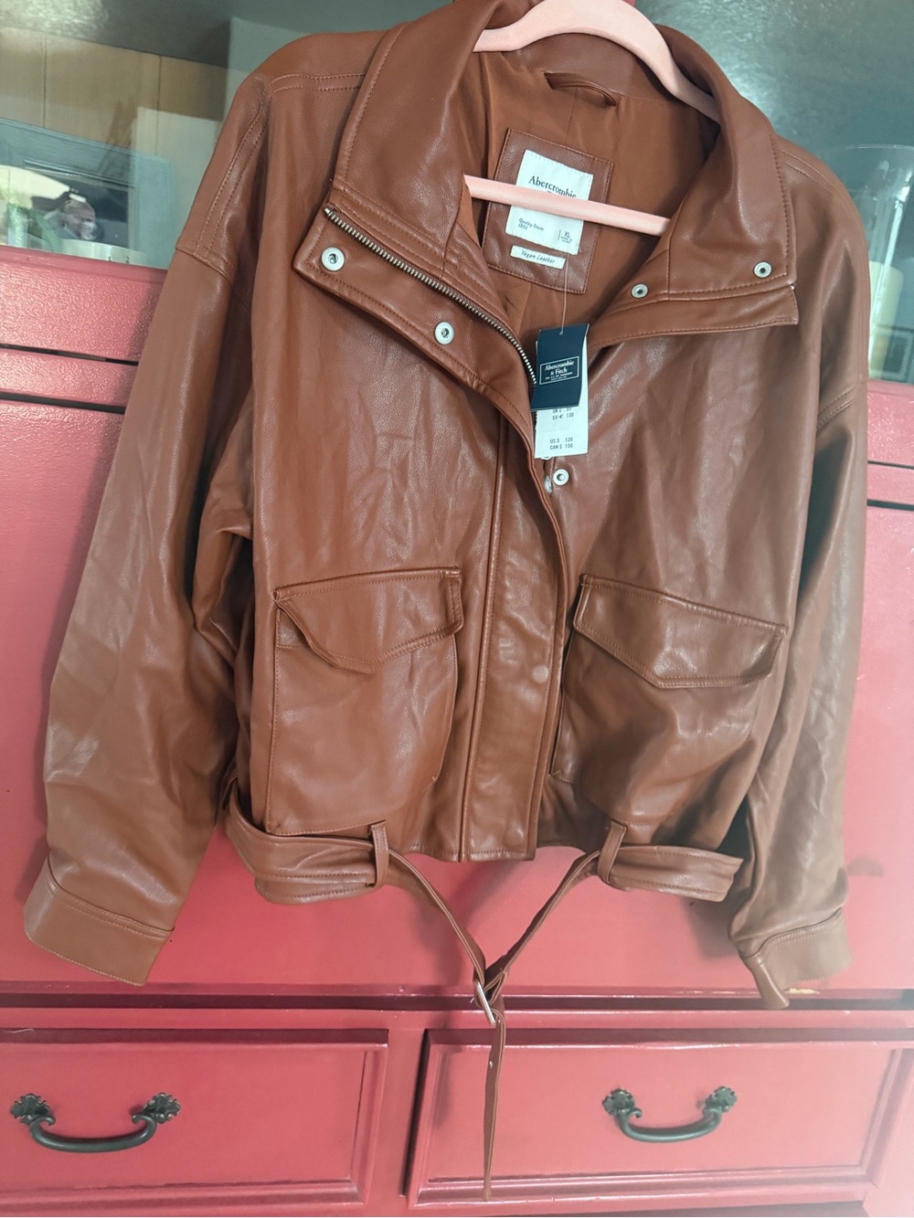 Abercrombie & Fitch Tan Faux Leather Belted Jacket
